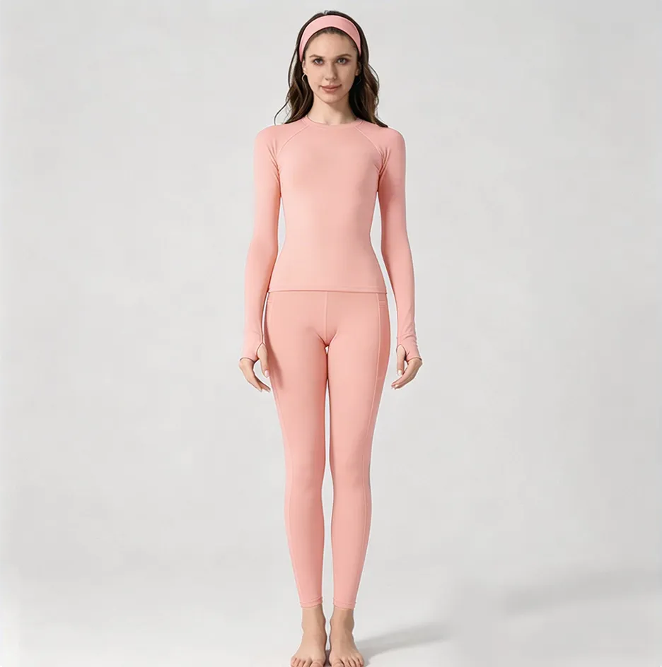 Two-piece set: athletic top with thumbhole and leggings