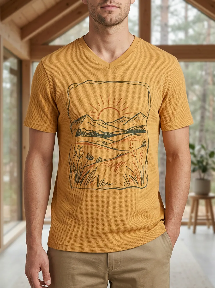 Men's Scenic Nature Lover Mountain Sunset V-Neck T-Shirt