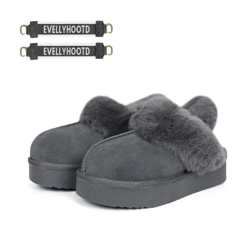 🥿🔥 Limited-Time Offer — 40% OFF! Women’s Chestnut Genuine Leather Platform Slippers with Detachable Ankle Strap & White Fur Lining  3-in-1 Seasonal Comfort