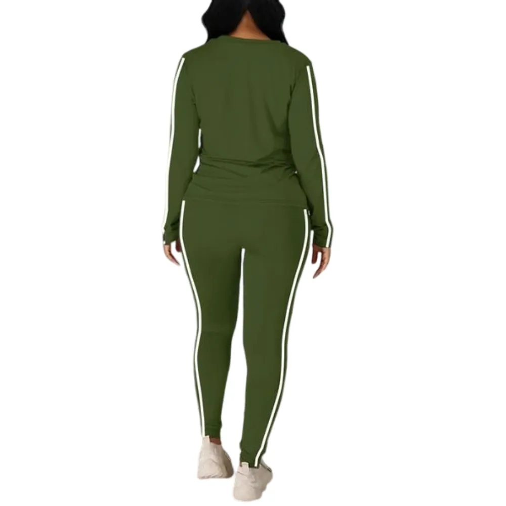 Women's Striped Print Long Sleeve Top & Pants Two-piece Set