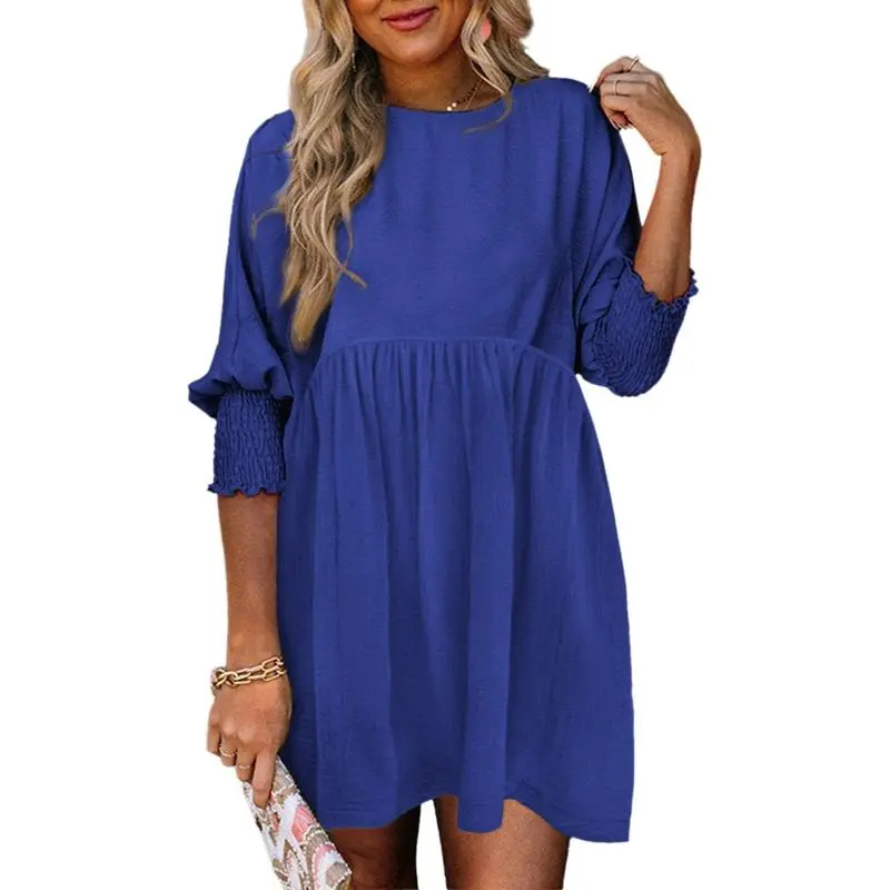Women's Black Summer Tunic Dress Casual Loose Fit Short Sleeve Crew Neck Flowy Swing Mini Shift Sundress for Beach & Casual Dates