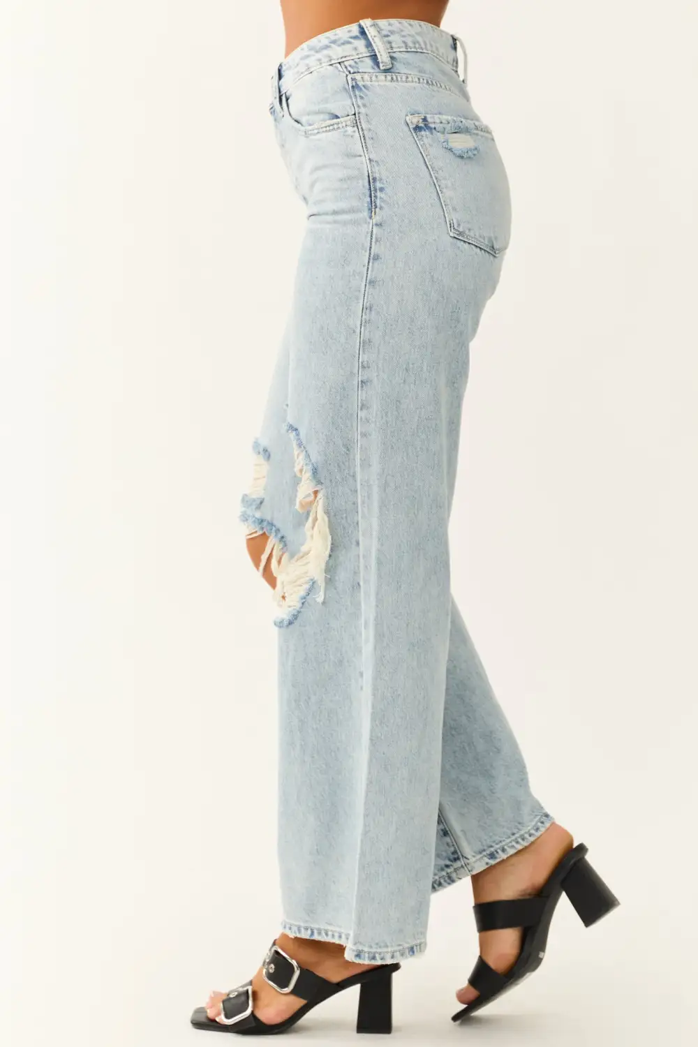 Light Blue Distressed Flared Jeans