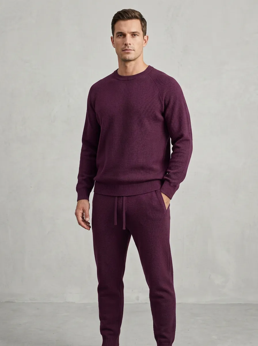 Textured-Knit Minimal Men's Knit Sweater Tracksuit Set