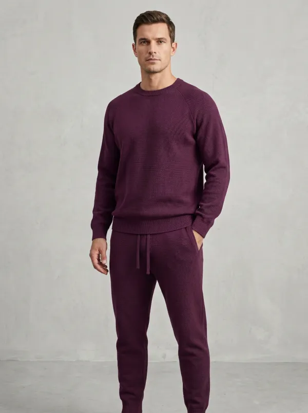 Textured-Knit Minimal Men's Knit Sweater Tracksuit Set