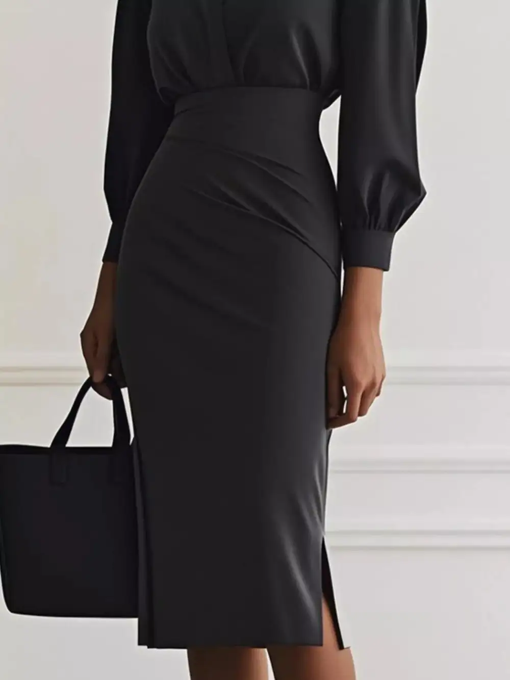 Comfort Fit Ruched Slit Midi Dress
