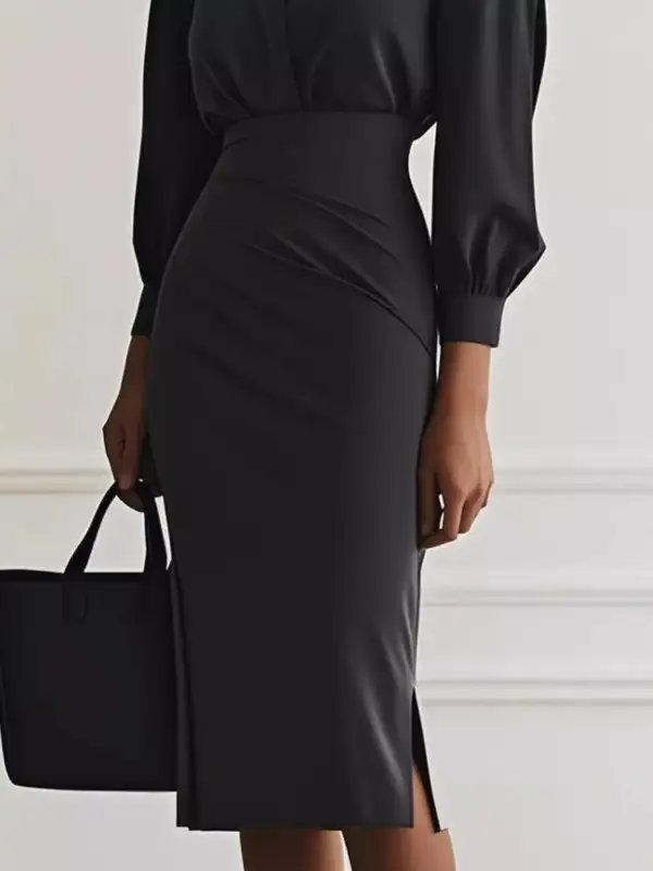 Comfort Fit Ruched Slit Midi Dress