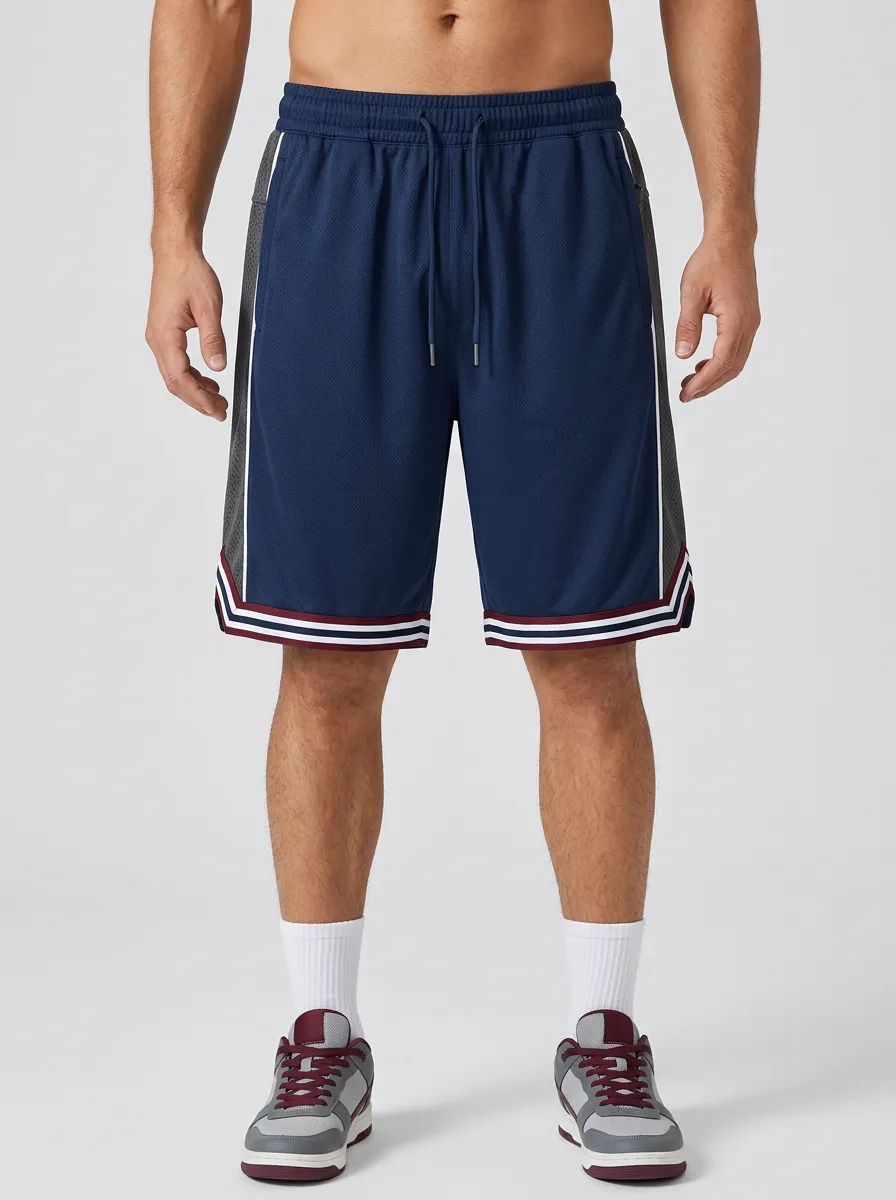 Sporty Striped Detail Mesh Detail Utility Look Men's Basketball Shorts