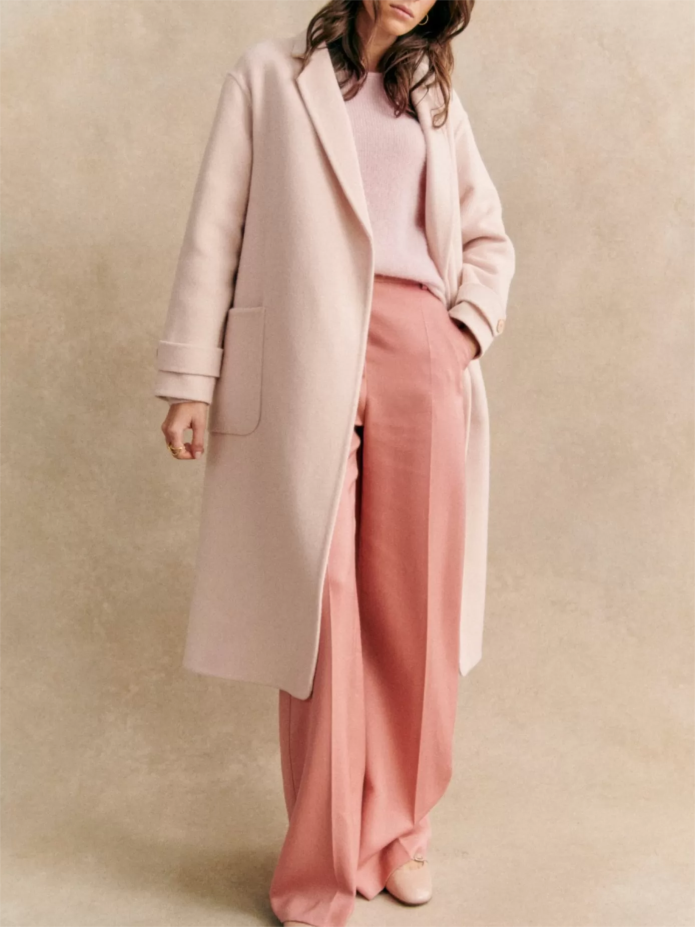 Light Pink Longline Wool Coat