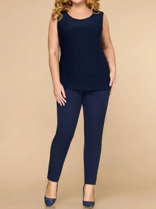 Three-Piece Suit Of Round Neck Vest Printed Long-Sleeved Top Coat And Trousers