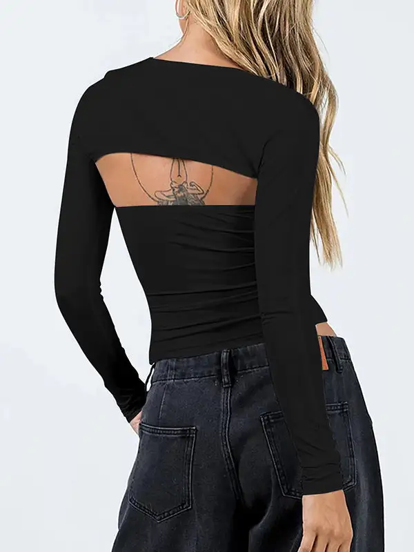 Long Sleeve Slim Fit Collarless T-Shirt