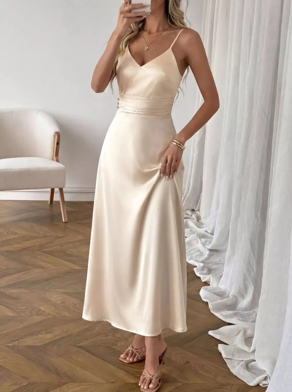 Satin V Neck Maxi Dress