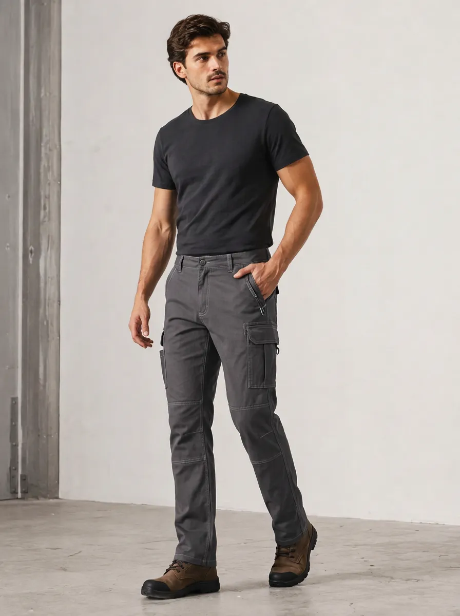 Men's Charcoal Grey Multi-Pocket Cargo Trousers