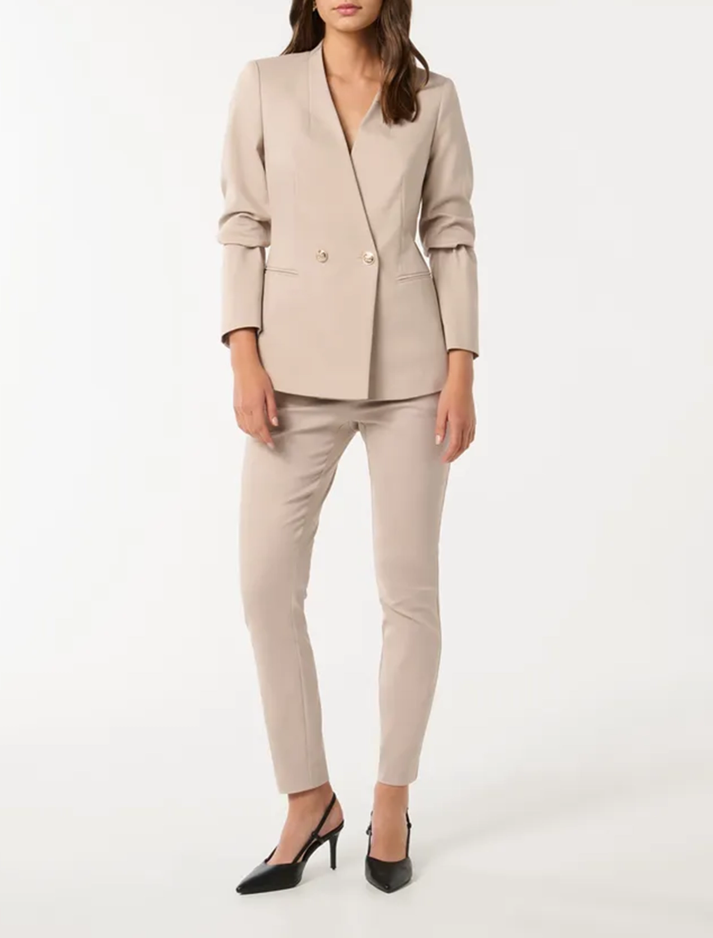 Solid Color Double-Breasted Blazer