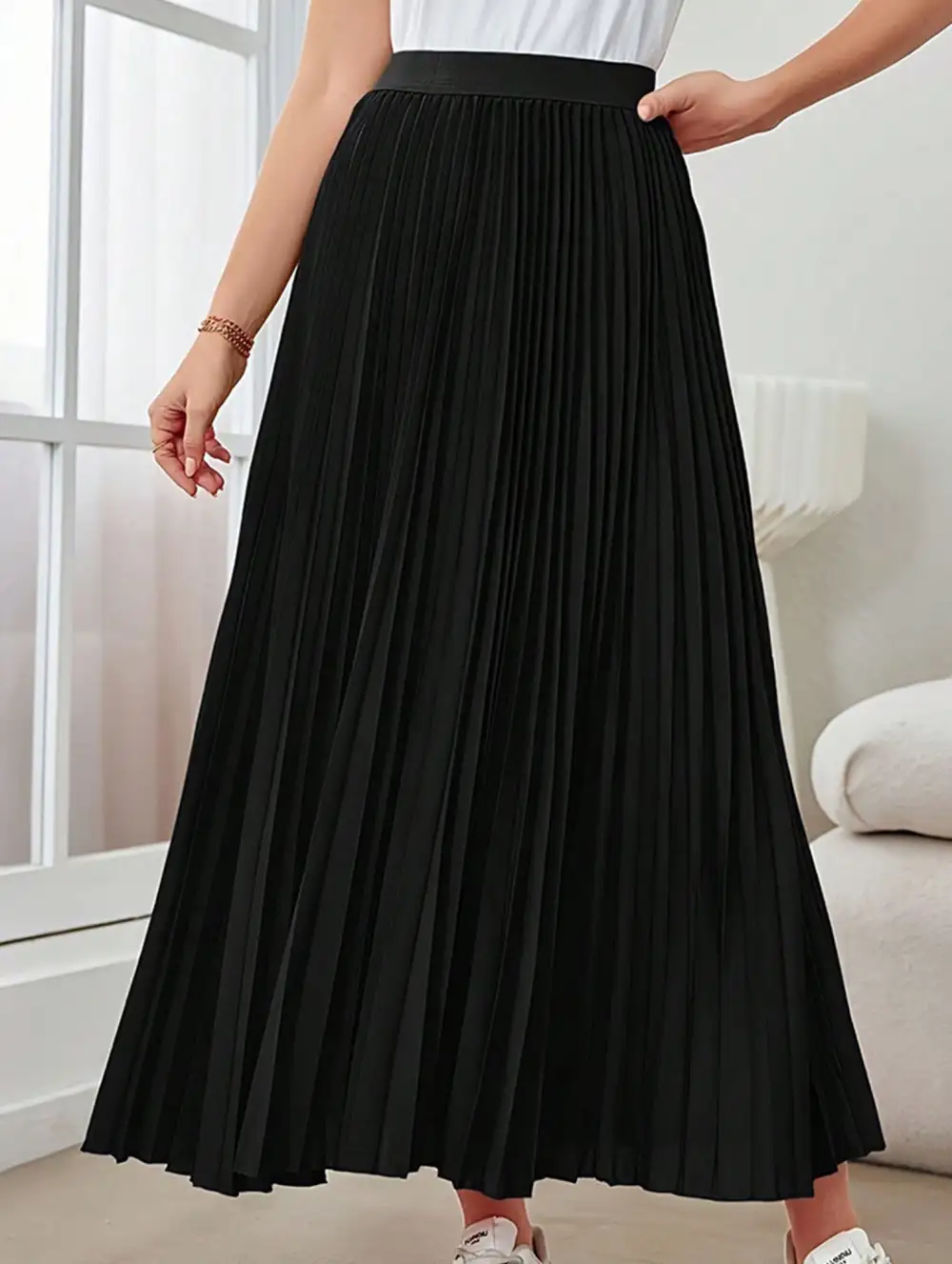 Pleated Flare A-Line Midi Skirt
