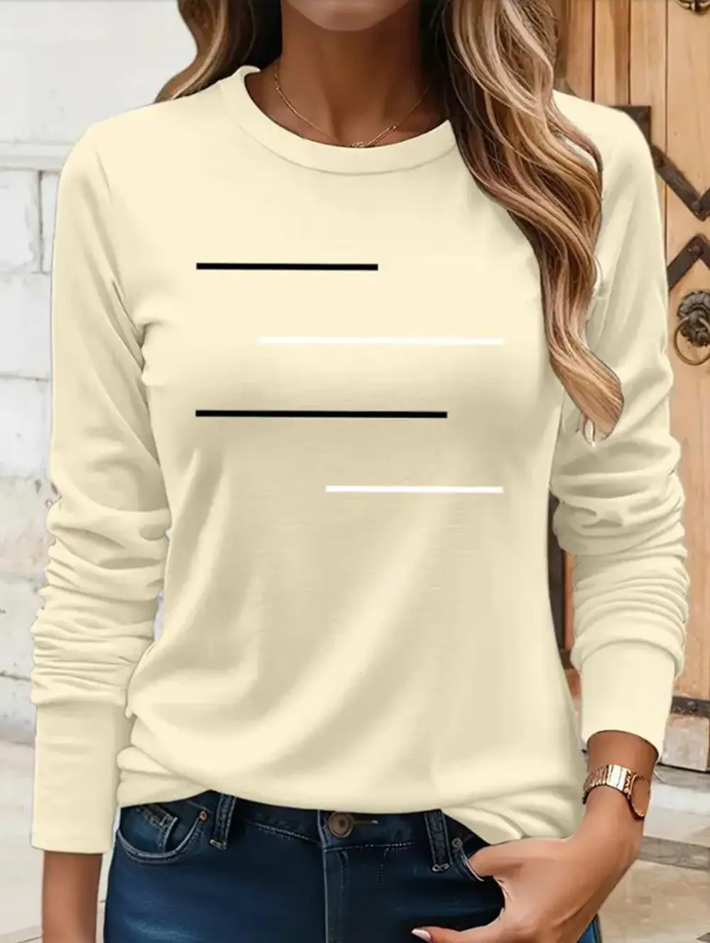 Round Neck Long-Sleeved Printed Tee