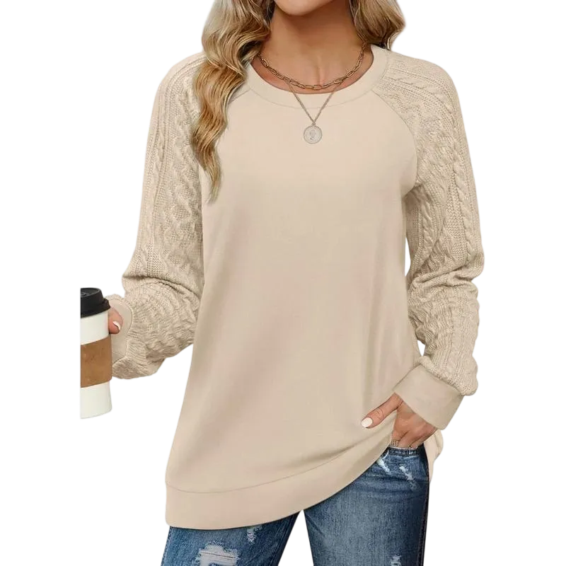 Women's crew neck cable knit sweater with long sleeves
