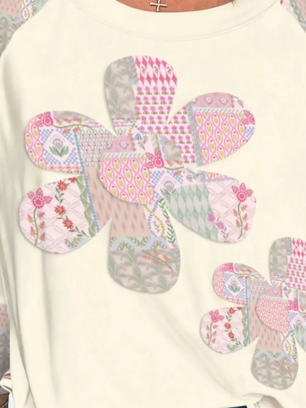 Block Retro Floral Patchwork Long Sleeve Top