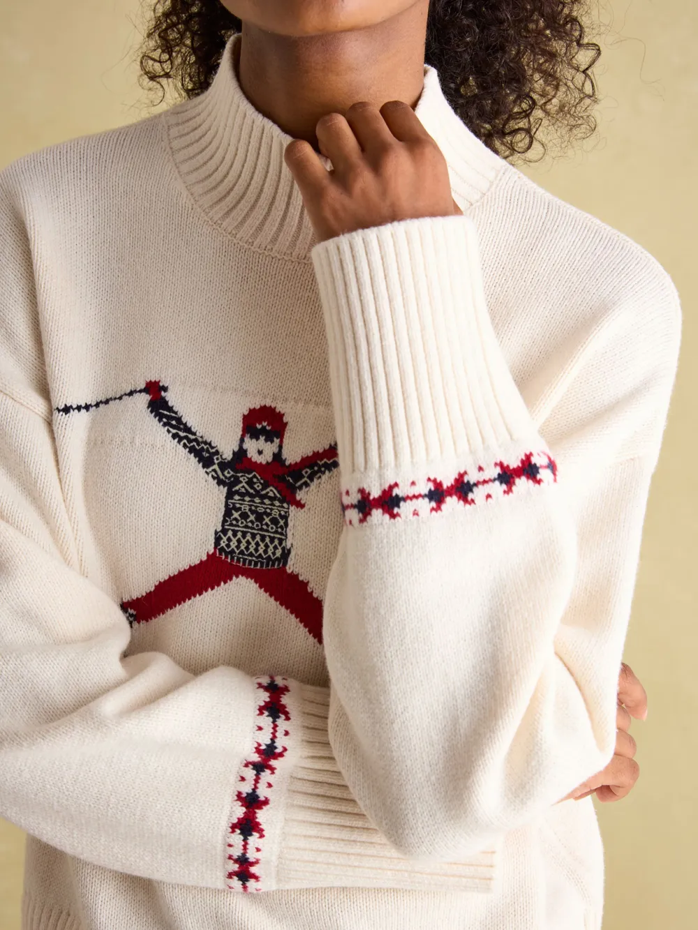 Cream High Neck Intarsia Ski Jumper