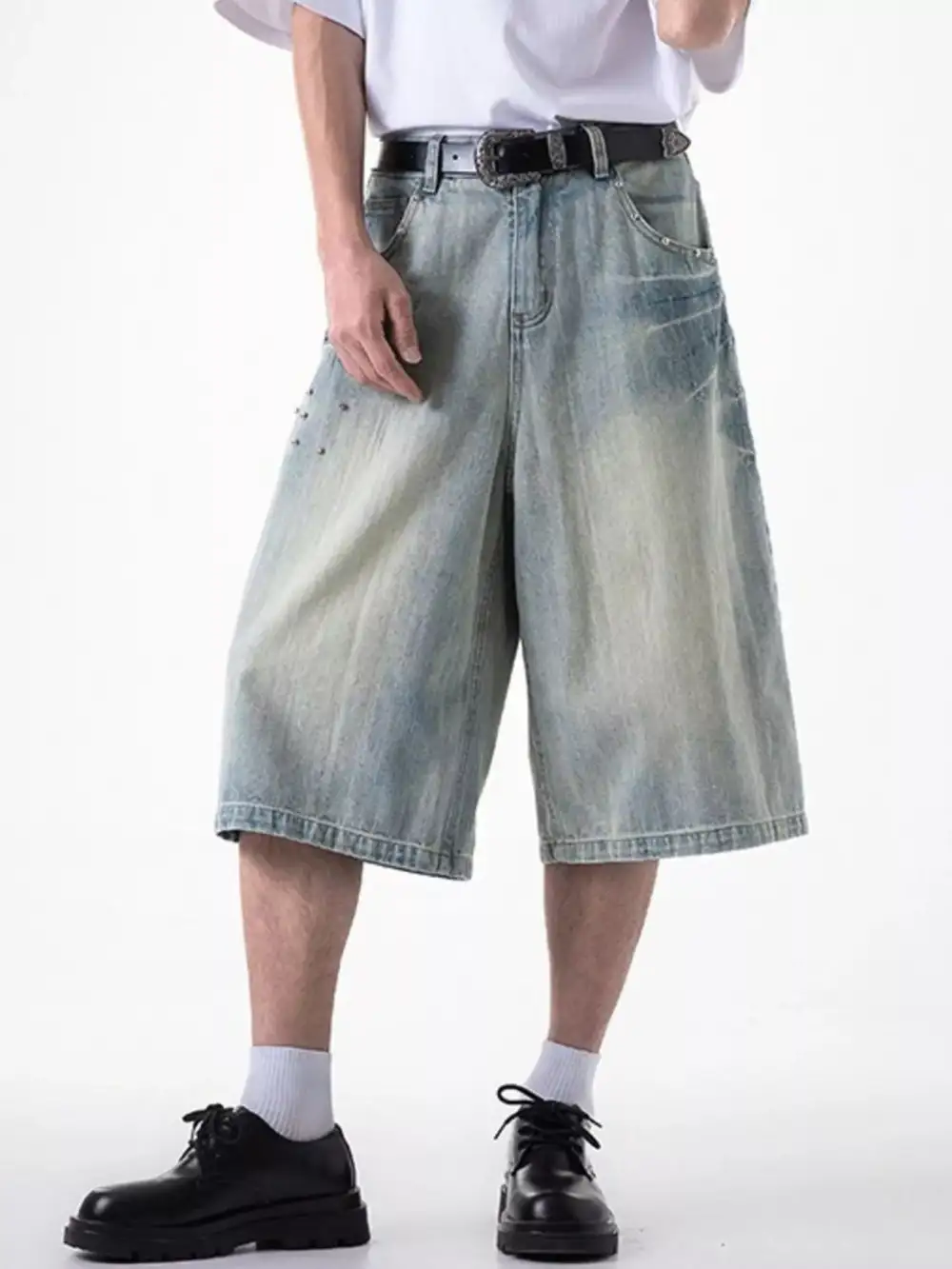Refined Men's Plus Size Wide Leg Denim Shorts