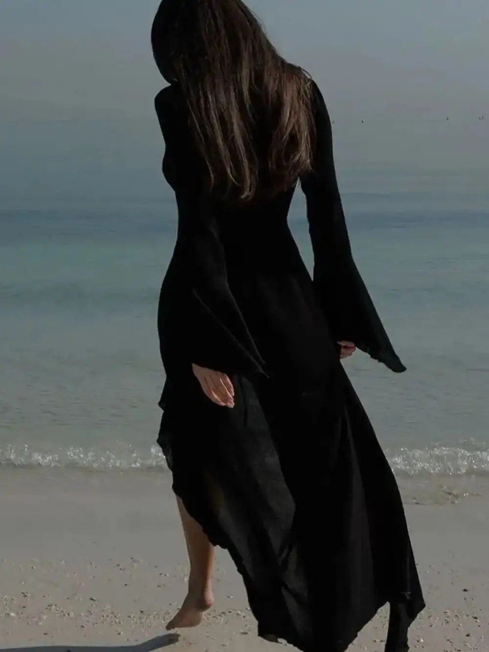 Ruffled Long Sleeve Dress Swim Cover Up