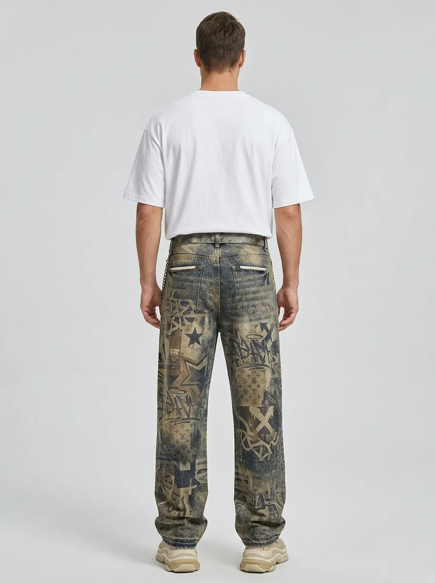 Men's Streetwear Graffiti Star Jeans