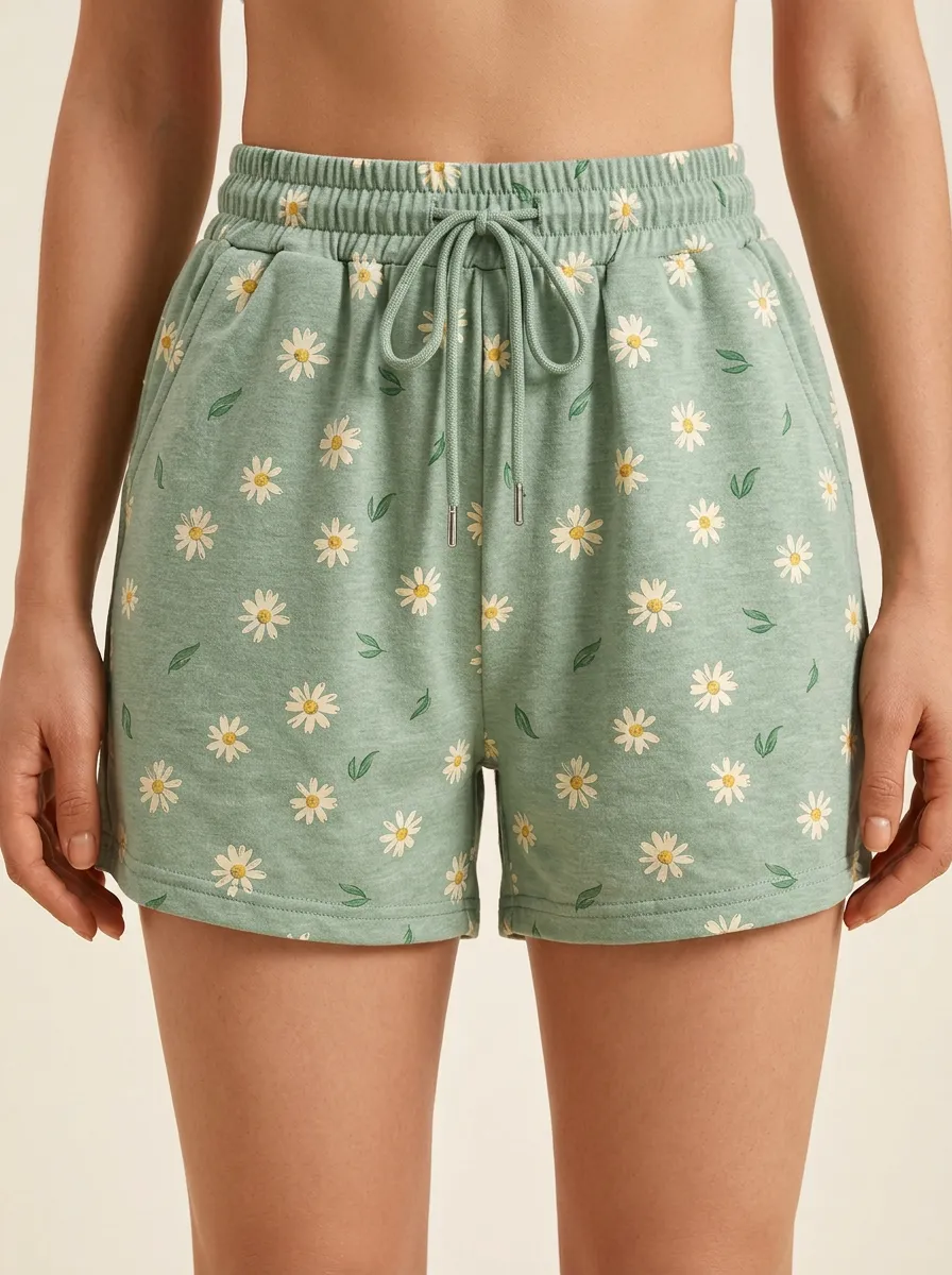 Women's High-Rise Daisy Drawstring Lounge Shorts