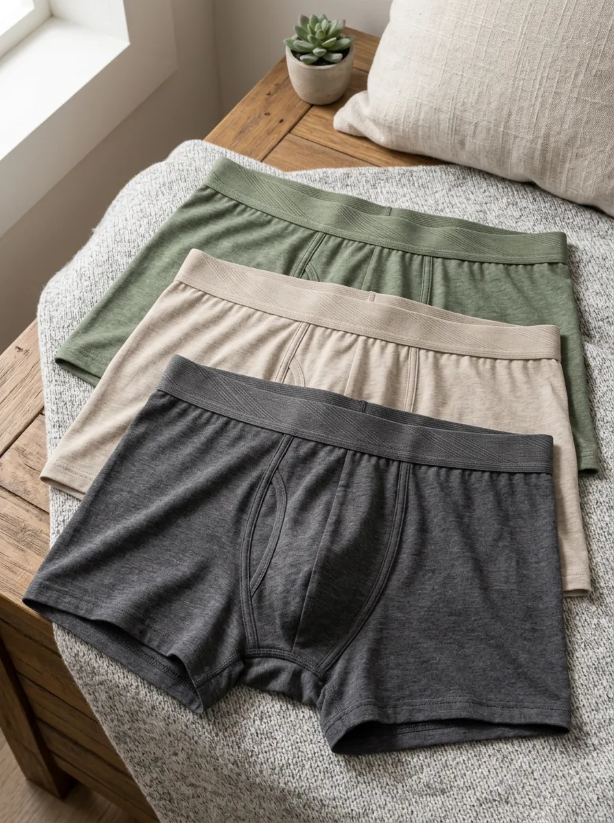 Men's Solid Color Minimalist Cotton Printed Boxer Briefs Set