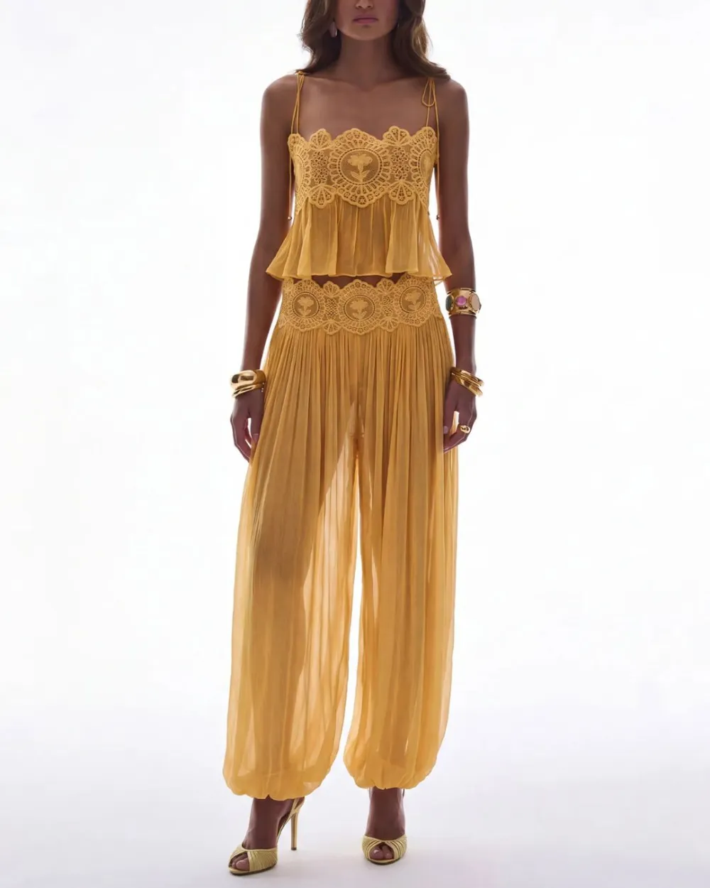 Slim Fit Ruffle Trim Open-Back Chiffon Set