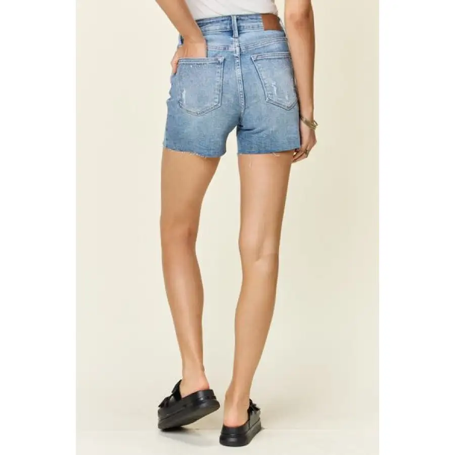Full Size High Waist Rhinestone Decor Denim Shorts