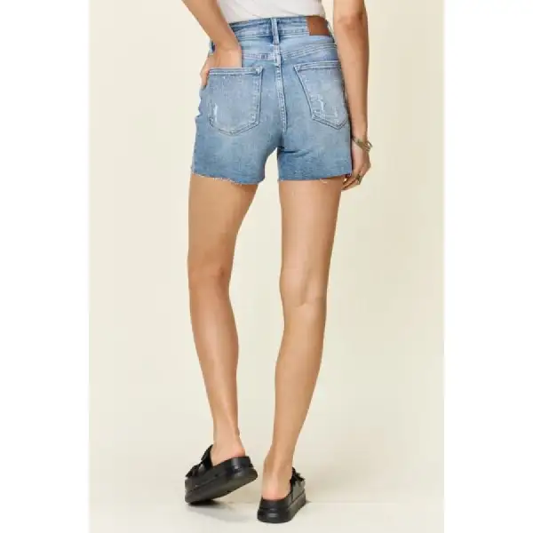 Full Size High Waist Rhinestone Decor Denim Shorts