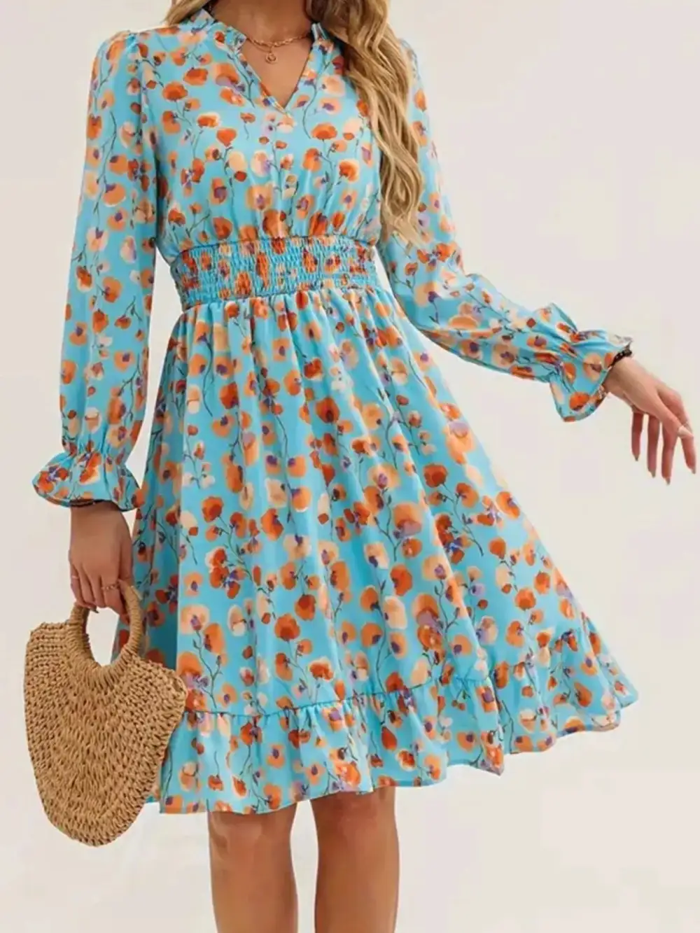 Layered Detail Floral Printed Ruffle Dress