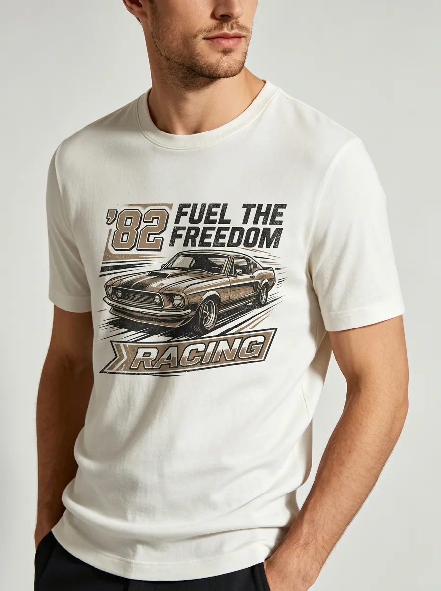 Men's Vintage Muscle Car 82 Racing Fuel The Freedom Printed T-shirt