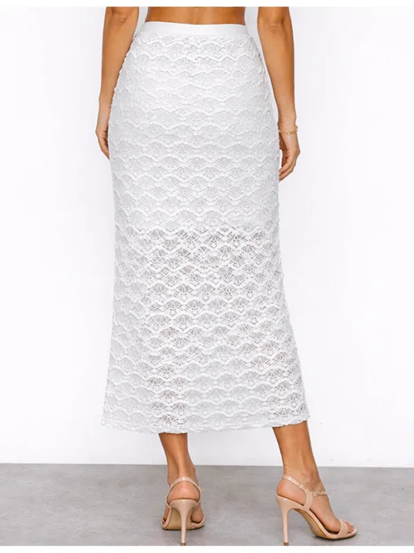 Lace Layered Ruffle Elastic Waist Maxi Skirt