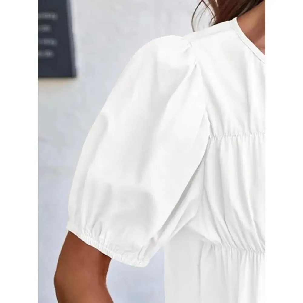 Womens Puff Sleeve Peplum Babydoll Tops