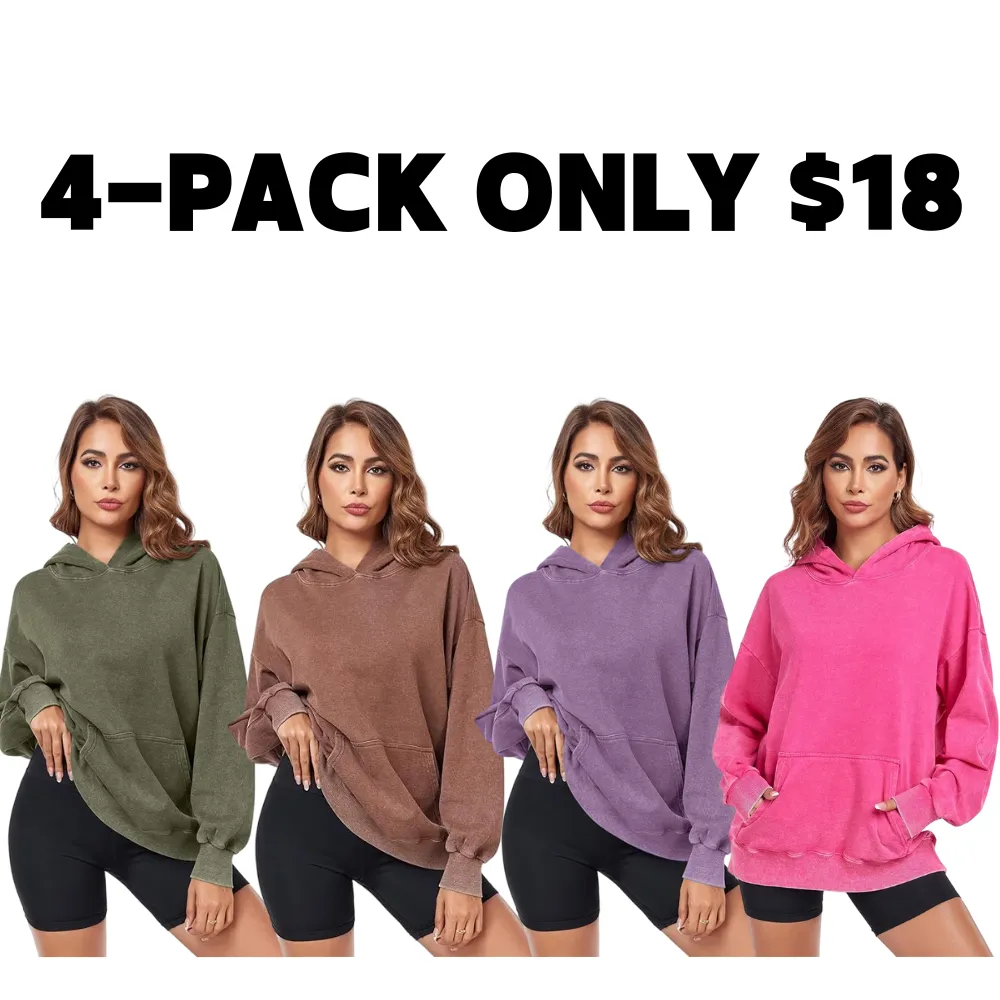 Women's Oversized Acid Wash Cotton Hoodie Minimalist Design Loose Fit with Kangaroo Pocket