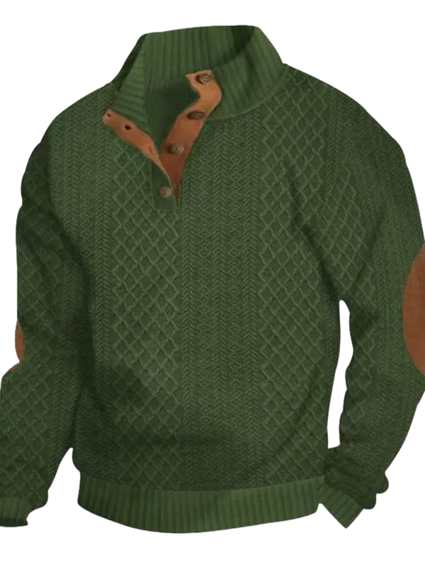 Men's Colorblock Patchwork Jacquard Button Front Sweatshirt, Regular Fit Casual Long Sleeve Stand Collar Sweatshirt for Fall & Winter, Fashion Men's Knitwear for Daily Wear