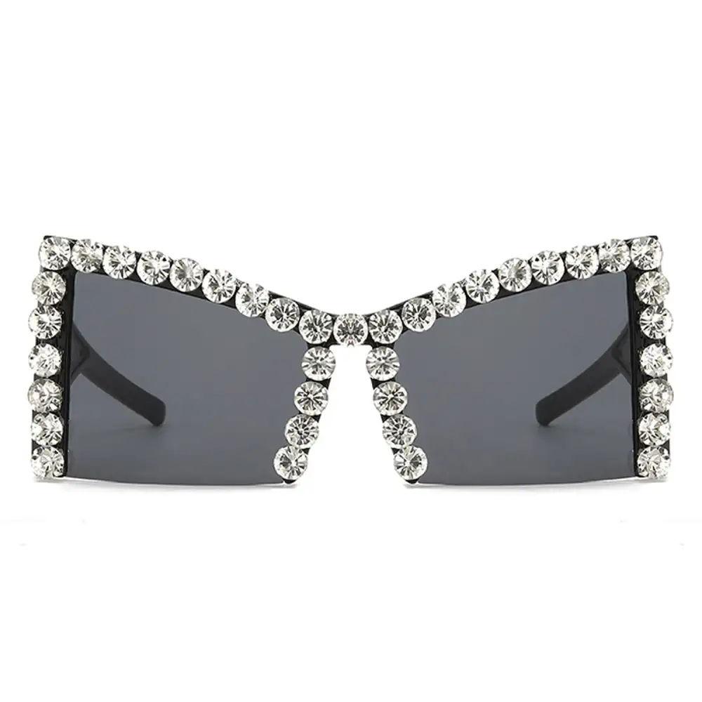 Square Semi Rimless Rhinestone Oversized Sunglasses