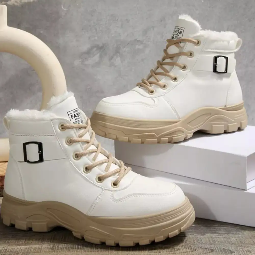 Warm Lined Ankle Boots with Buckle Detail