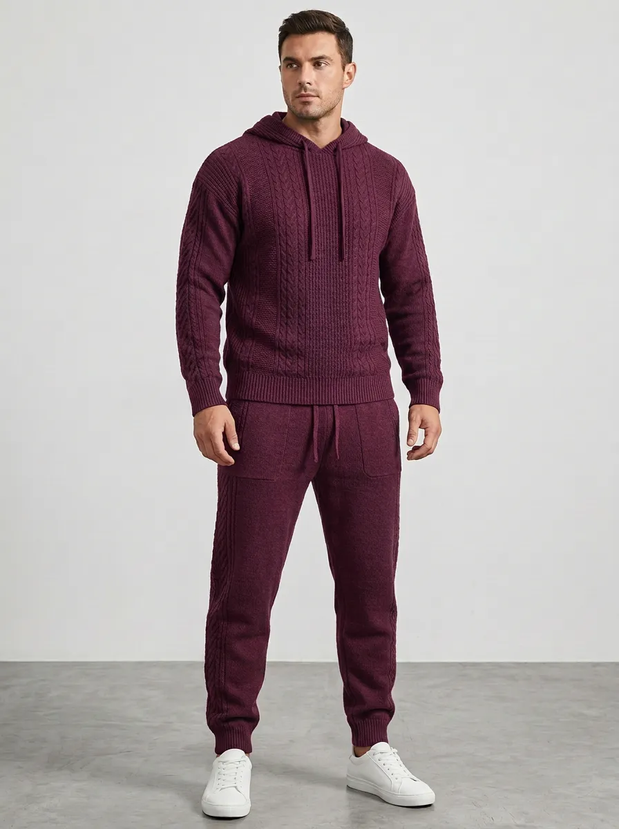 Refined Utility-Look Men's Knit Hoodie Jogger Set