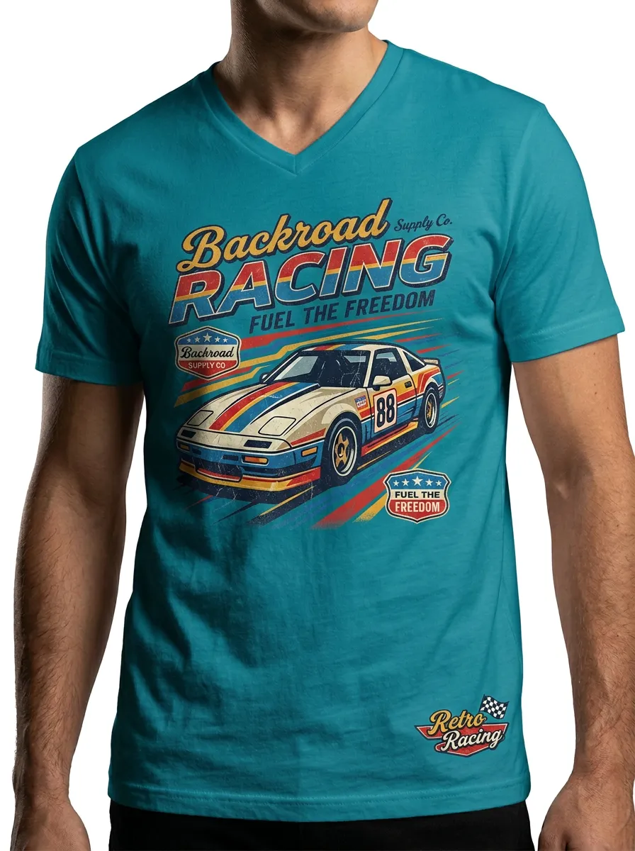 Men's Retro Racing Car Backroad Supply Printed V-Neck T-Shirt