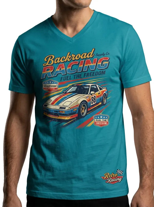 Men's Retro Racing Car Backroad Supply Printed V-Neck T-Shirt