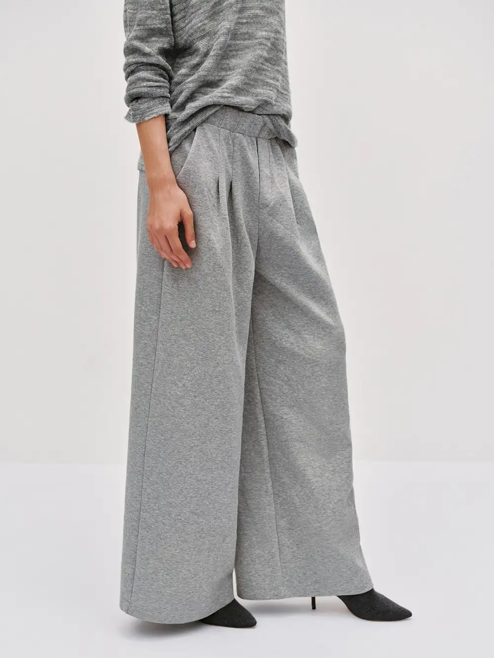 Ladies' Grey Wide-Waisted Casual Style Wide-Leg Trousers