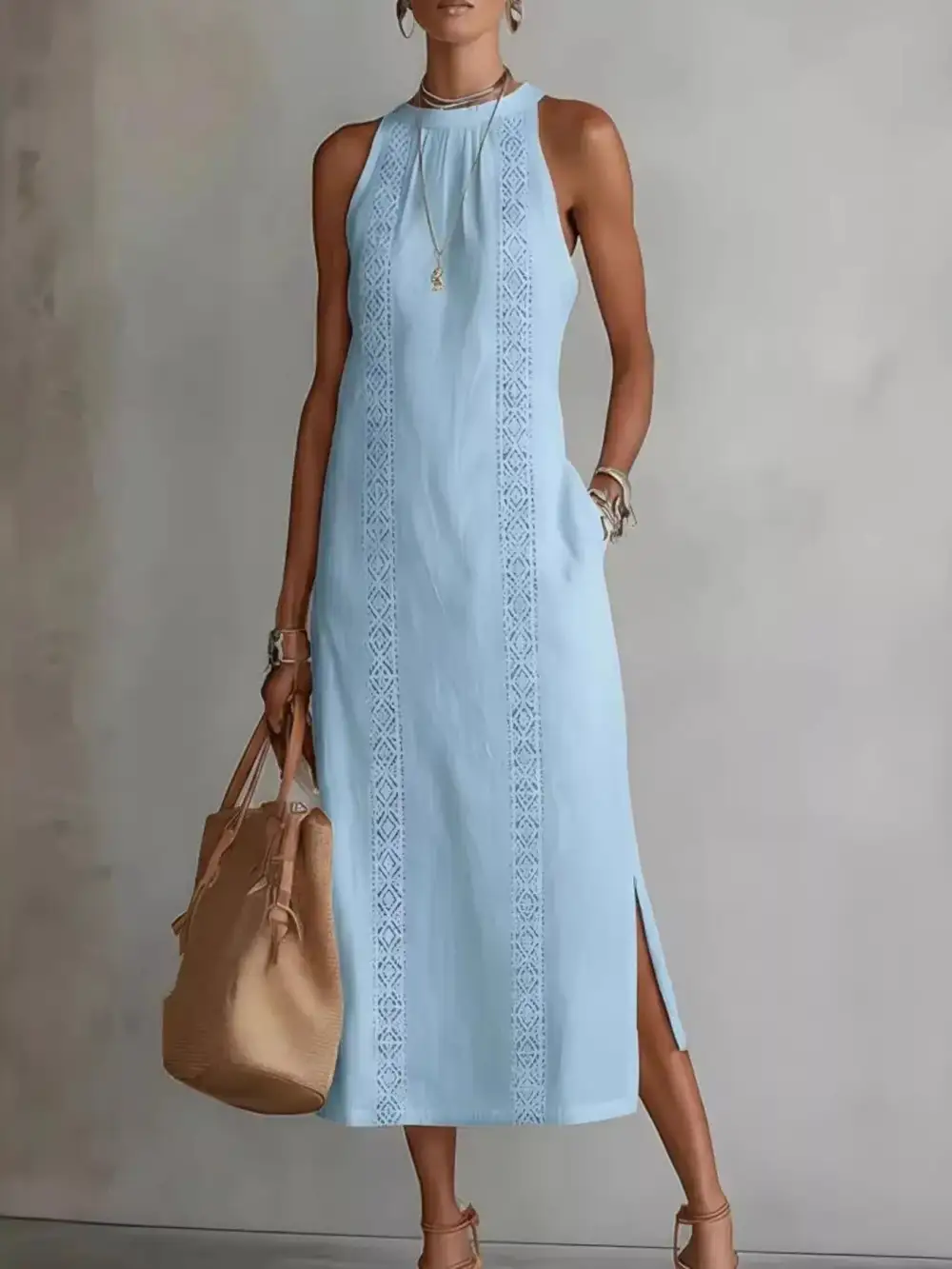 Slit Sleeveless Midi Dress