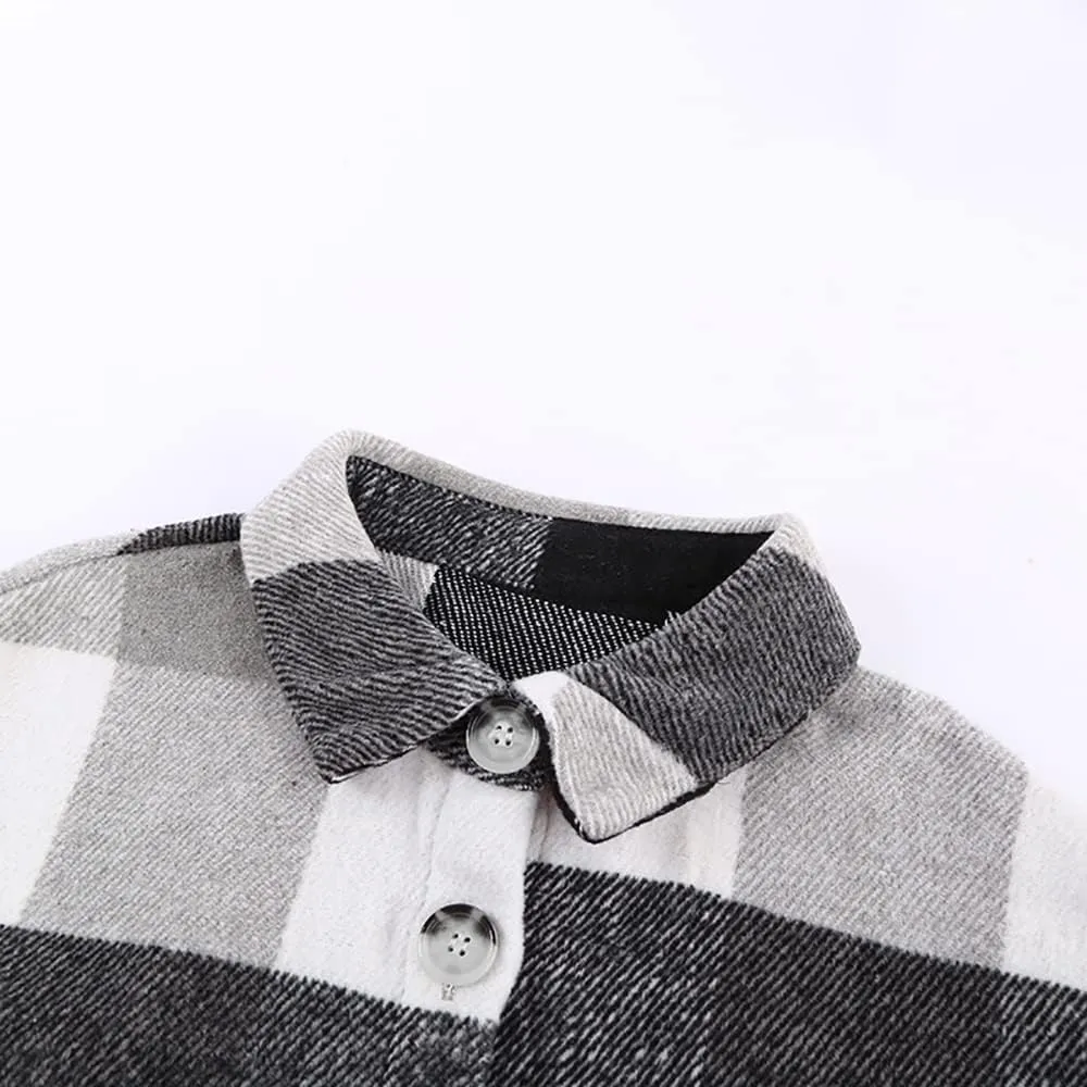 Women's 2023 Fall Clothes Plaid Shacket Jacket Long Sleeve Button Down Flannel Shirts Fashion Blouse