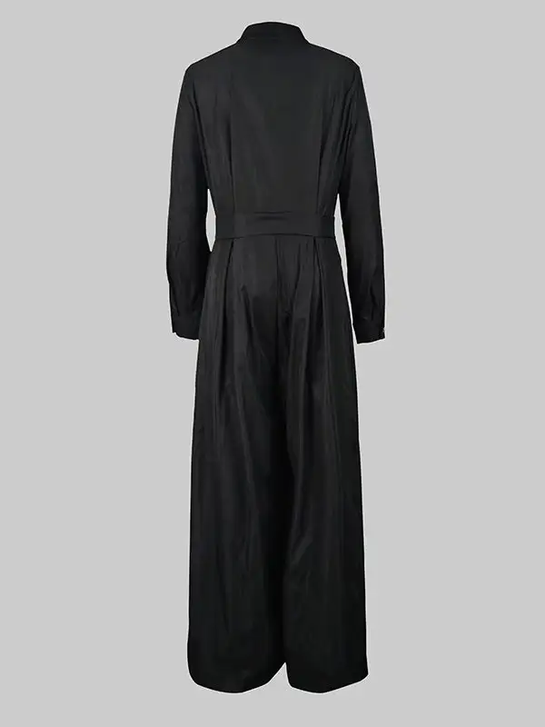 Long Sleeves Loose Buttoned No Belt V-Neck Jumpsuit