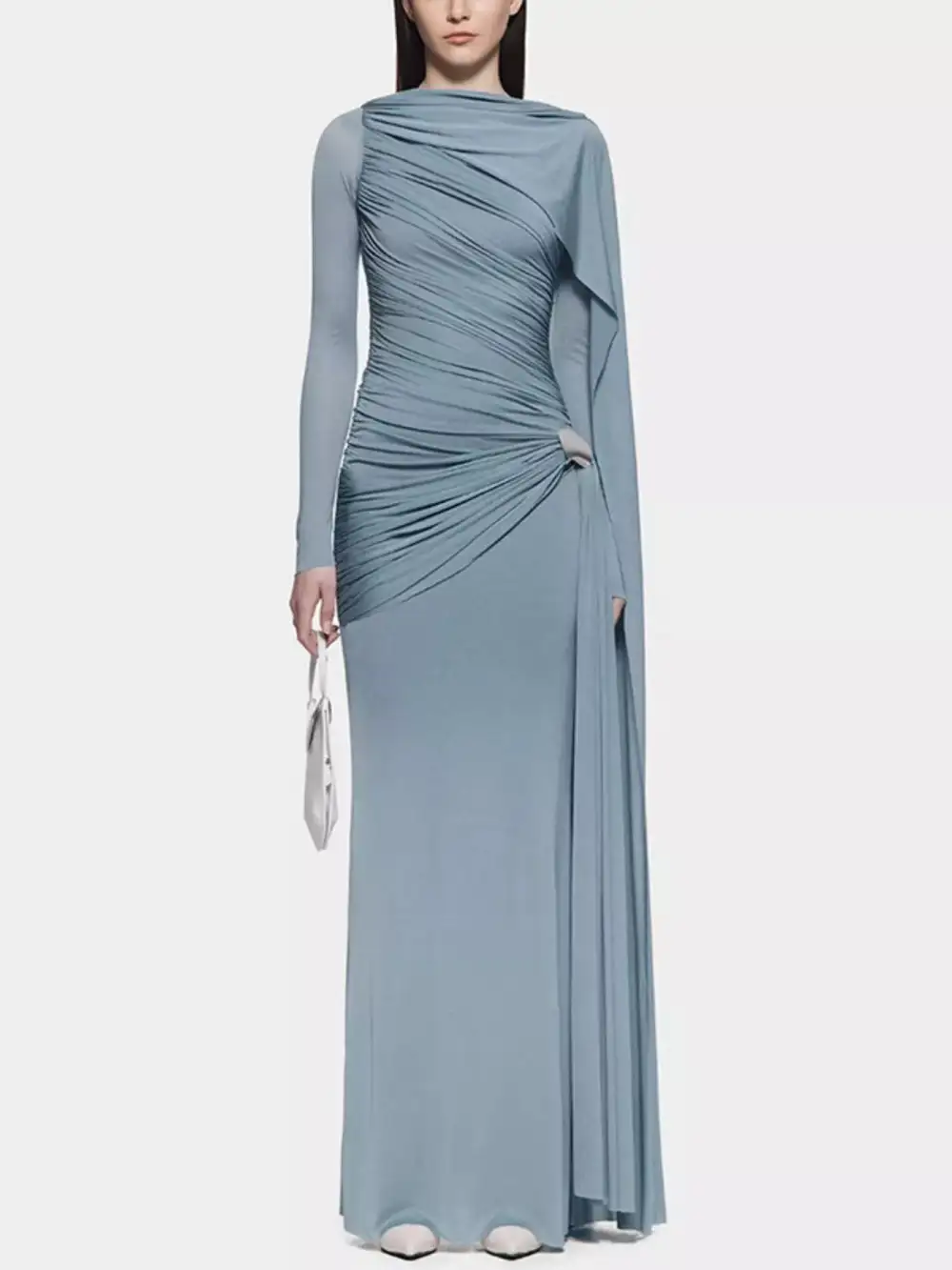 Clean Line Ruched Long Sleeve Maxi Dress