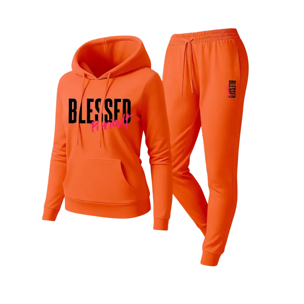 Women's Blessed Graphic Hoodie & Jogger Set – Cozy 2-Piece Casual Tracksuit