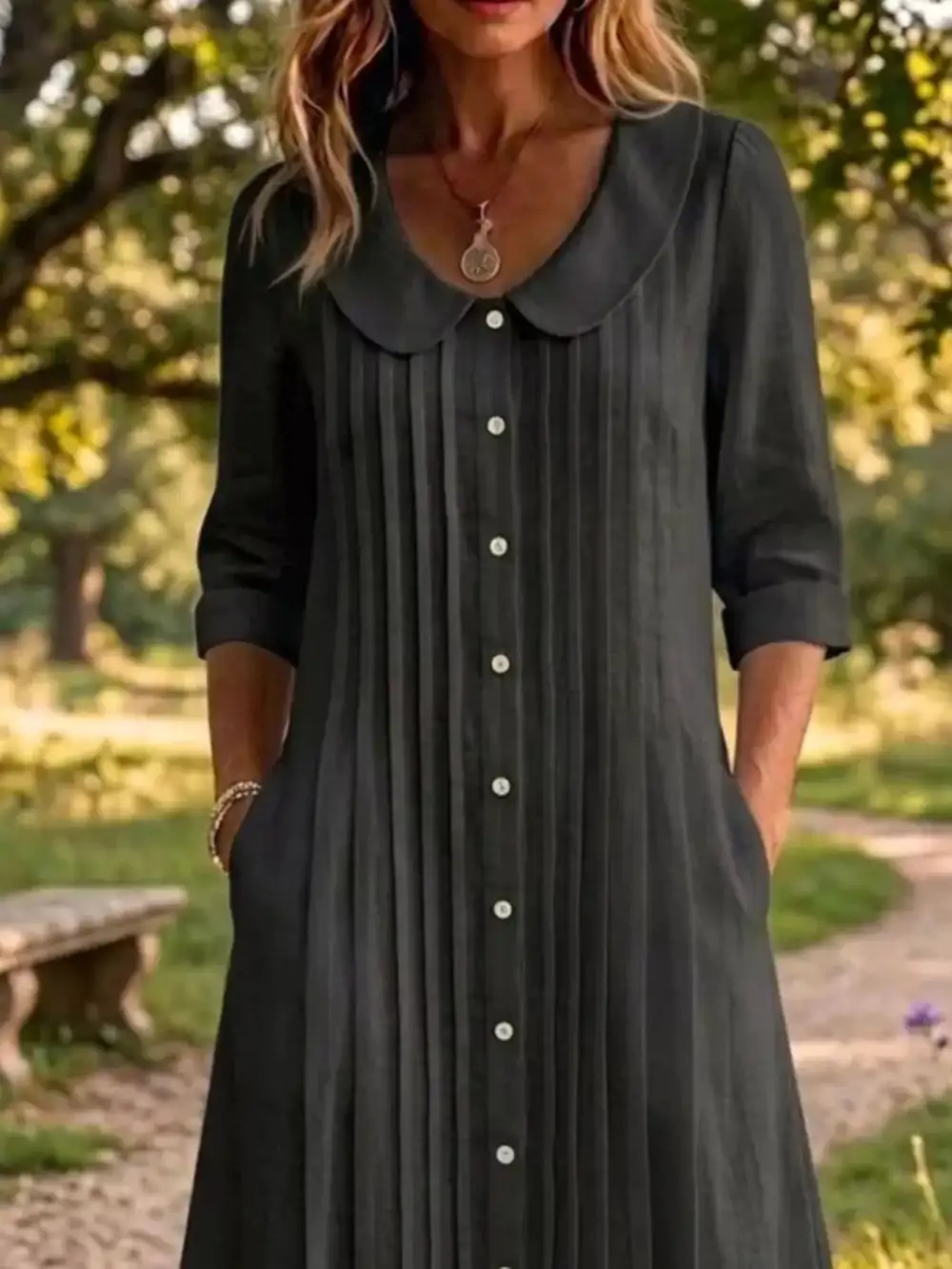 Peter Pan Collar Button-Down Dress