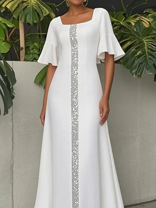 Flared Sleeves Neck Maxi Dress