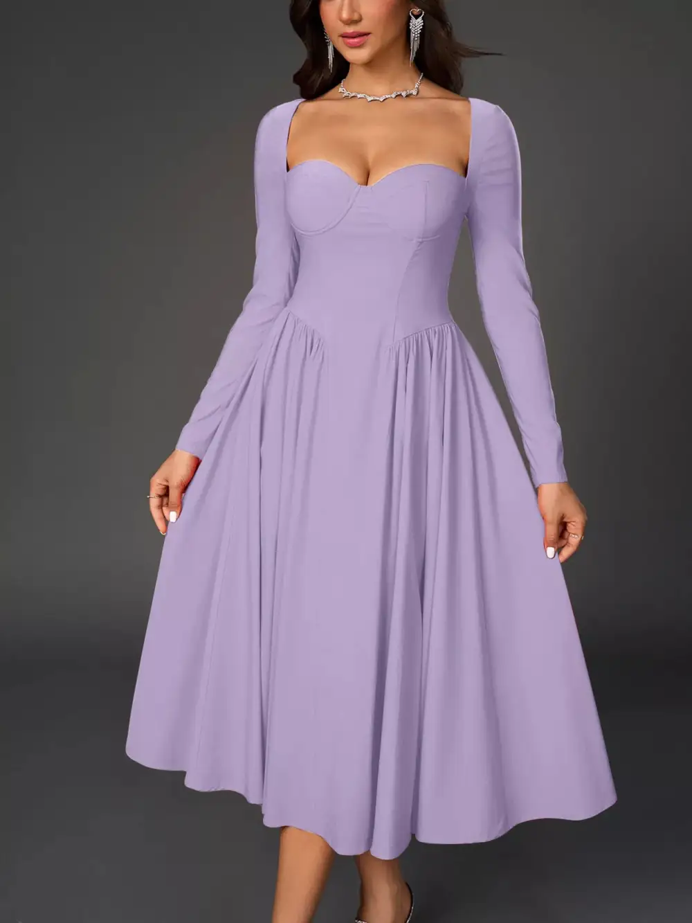 Long Sleeve Maxi Tie Detail Dress